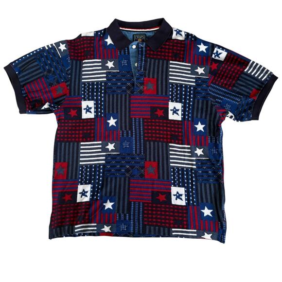 VTG Chaps Ralph Lauren Polo Shirt Patriotic Star Stripe Cowboy Patchwork US Flag - Picture 1 of 7